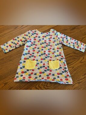 Baby Boden Floral Long-Sleeve sweatshirt Dress with Yellow Pocket Accents